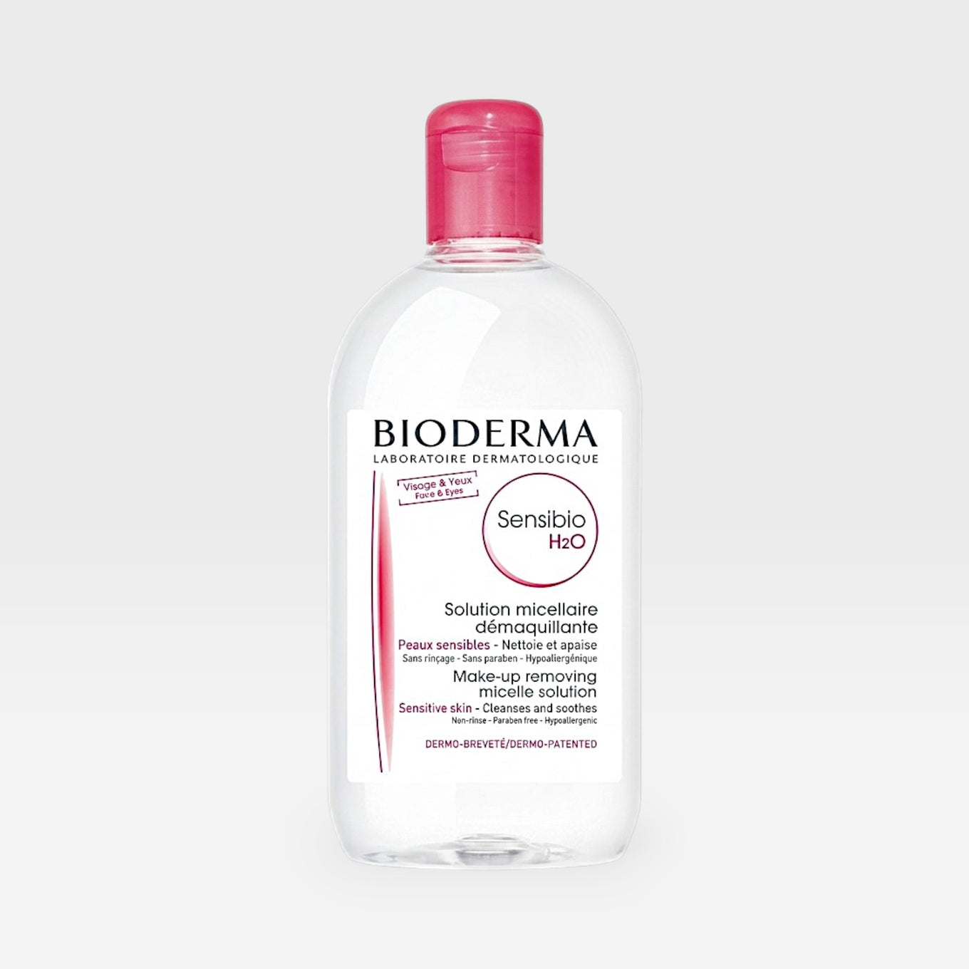 Bioderma Sensibio H2O Micellar Solution cleanser in 250ml bottle, showing the product label and transparent bottle.