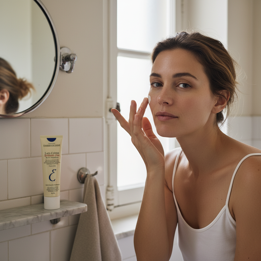 Embryolisse Lait-Crème Retinol-Like moisturizer in a 75ml tube, showcasing its smooth, nourishing texture for the skin.