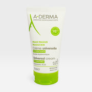 A-Derma Universal Moisturizing Cream for fragile skin in a 50ml jar, featuring a white cream texture suitable for sensitive skin.