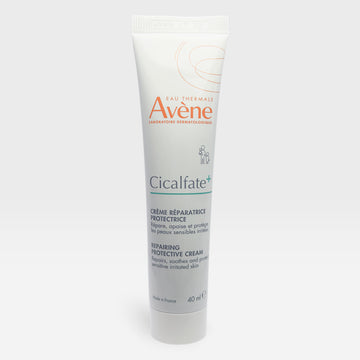 Avène Cicalfate+ Repairing Protective Cream serum in a 100ml bottle, showcasing the skincare product's packaging and branding.