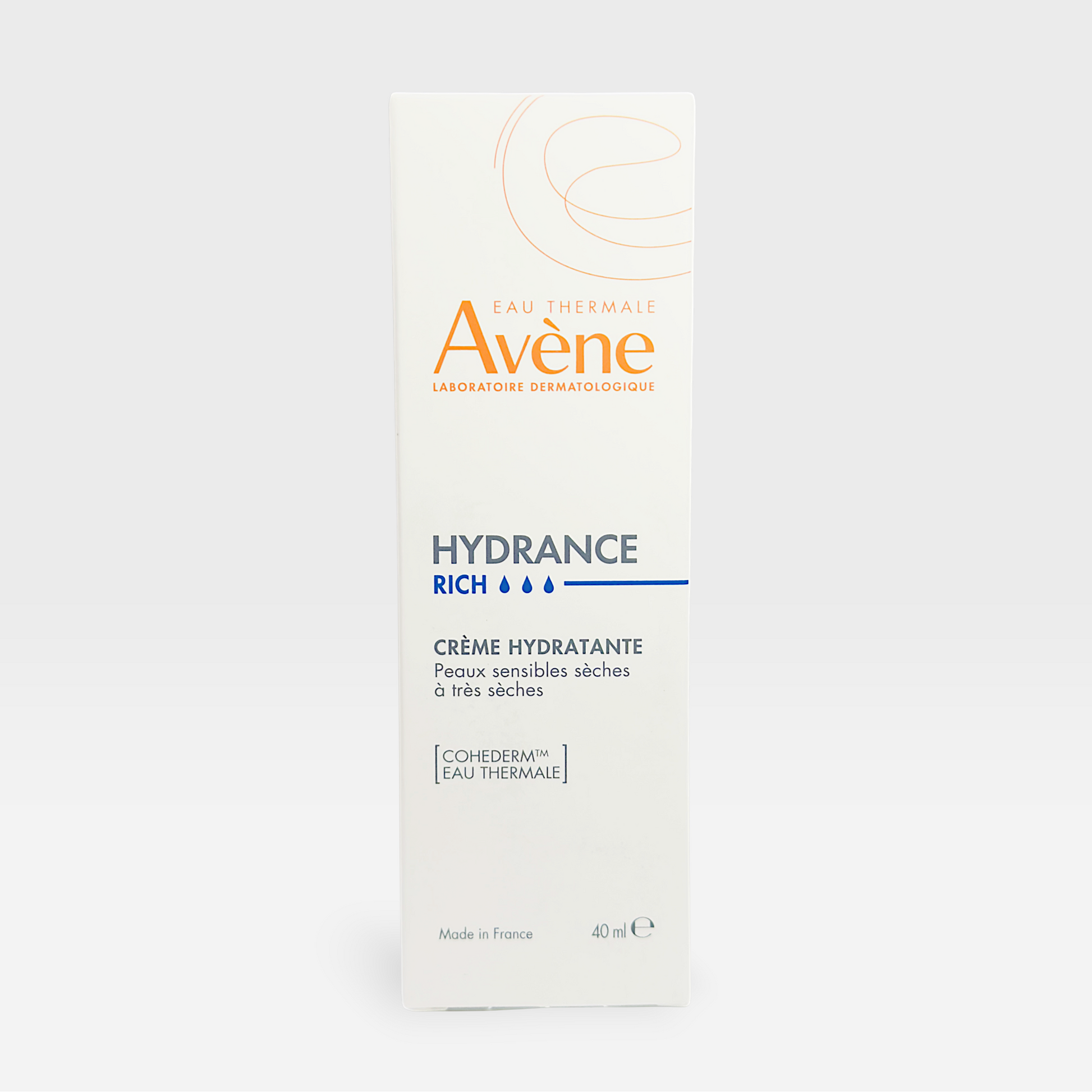 Avène Hydrance Rich Hydrating Cream moisturizer in 40ml jar, smooth and creamy texture for deep hydration.
