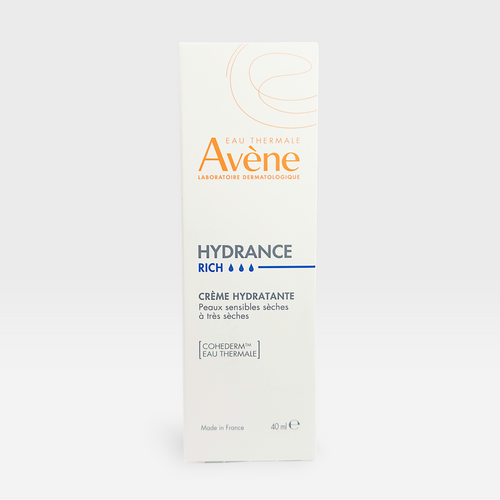 Avène Hydrance Rich Hydrating Cream moisturizer in 40ml jar, smooth and creamy texture for deep hydration.