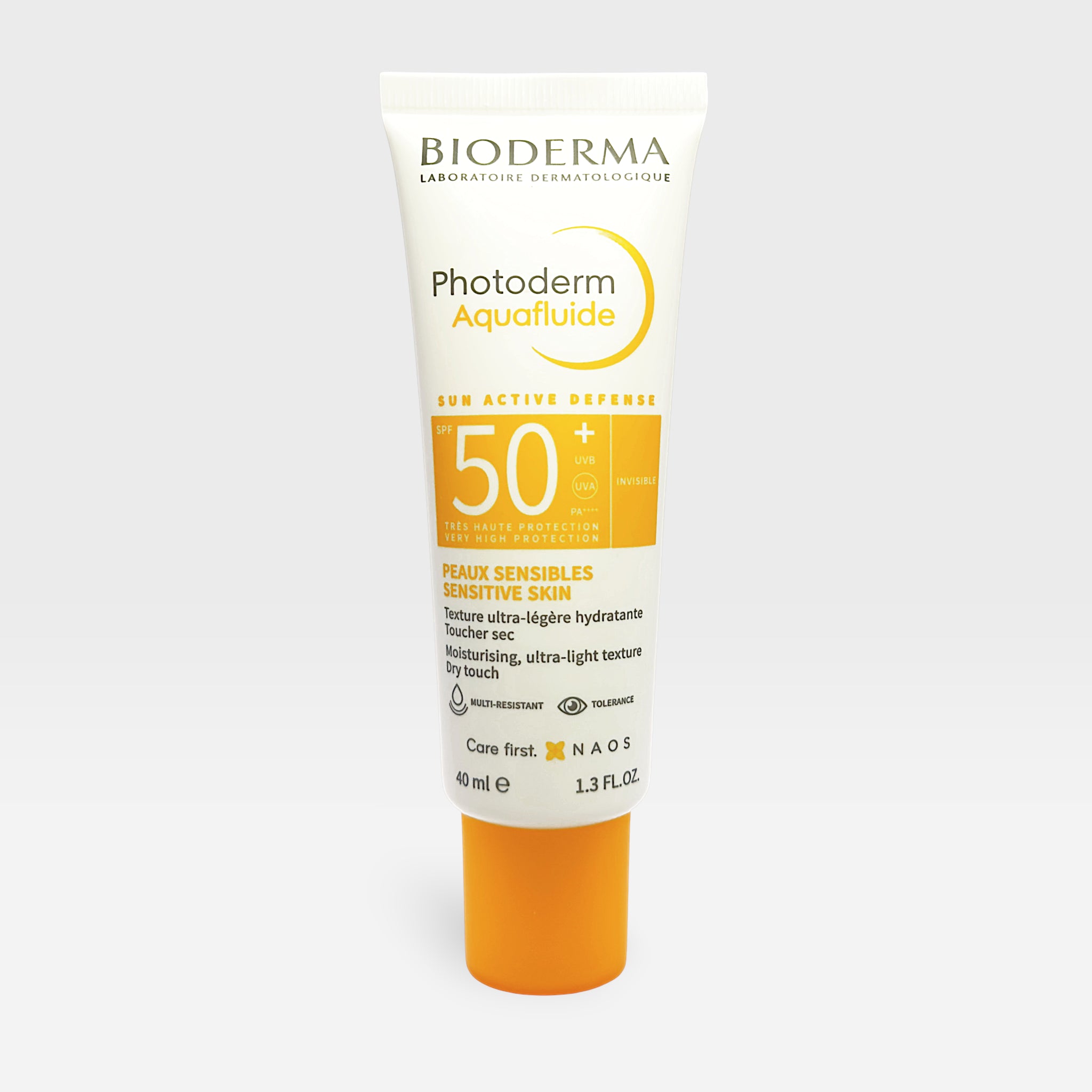 Bioderma Photoderm Aquafluide SPF50 fluid in a 40ml bottle, lightweight sunscreen with broad-spectrum sun protection.