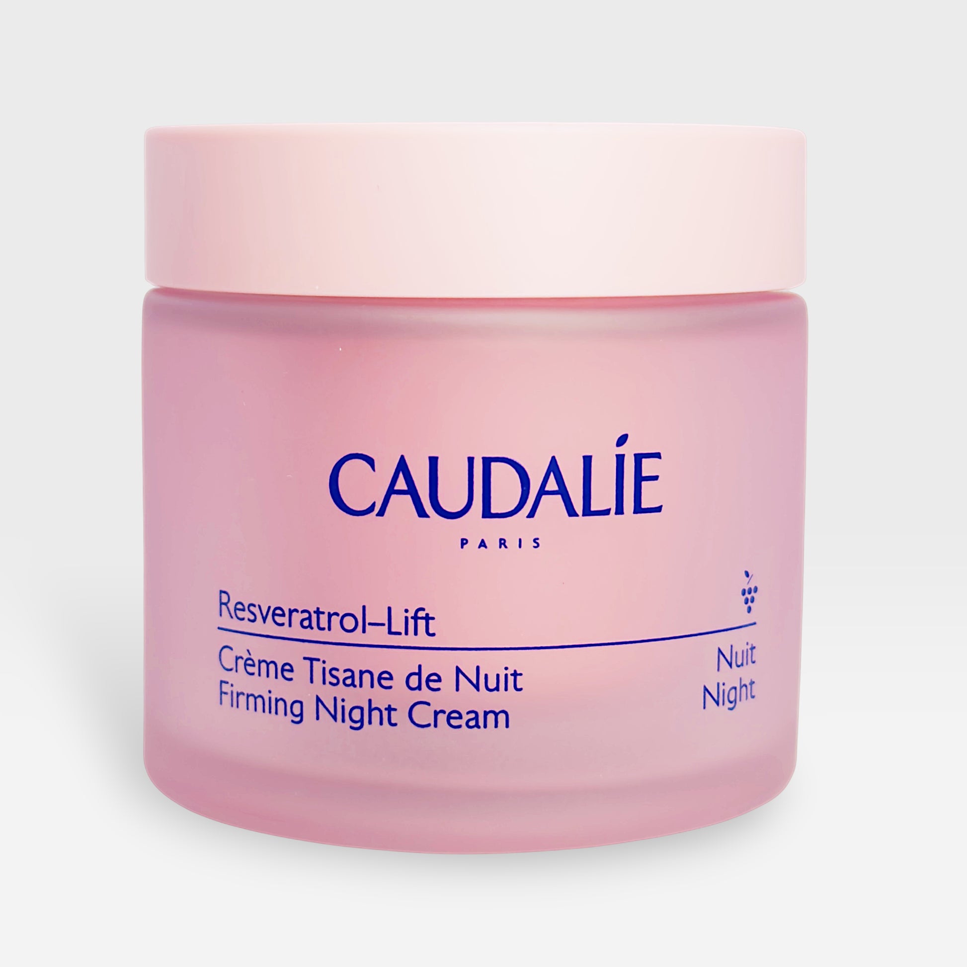 Caudalie Resveratrol-Lift Night Cream moisturizer in a 50ml jar with a sleek design and elegant packaging.
