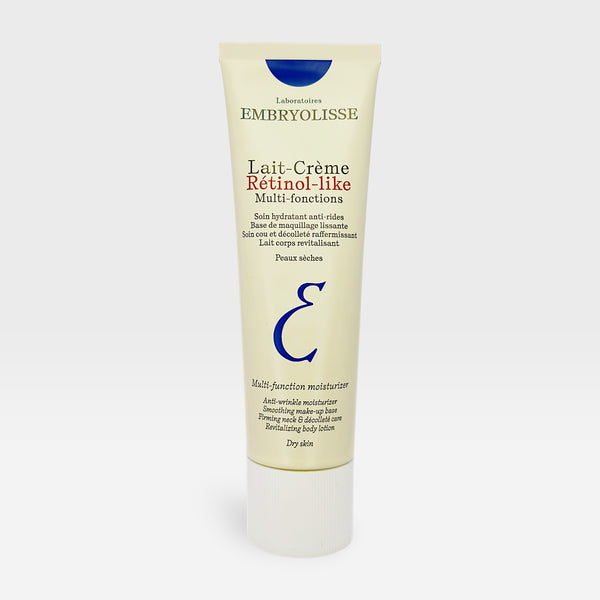 Embryolisse Lait-Crème Retinol-Like moisturizer in a 75ml tube, showcasing its smooth, creamy texture and sleek packaging.