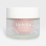 Melvita Source de Roses Hydra-Plumping Cream in a 50ml jar, featuring a pink floral design and smooth, creamy texture.