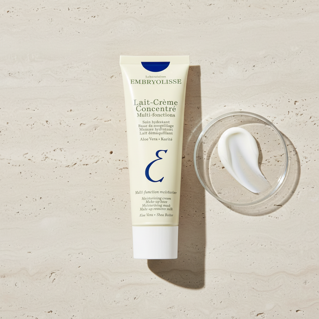 Embryolisse Lait-Crème Concentré moisturizer in 75ml tube, featuring smooth, creamy texture for nourishing skin.